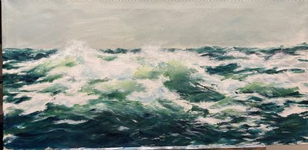 Akryl maleri Søgrønne bølger af Tatiana Rask malet i 2022