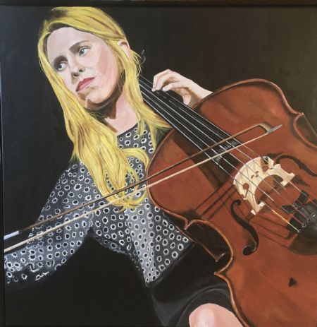 Akryl maleri The Cellist af Paul Kelly malet i 2021
