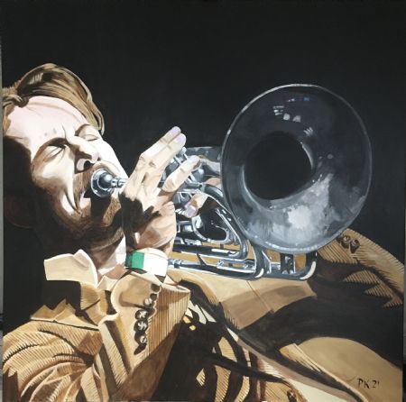 Akryl maleri The Flugabone Player af Paul Kelly malet i 2021