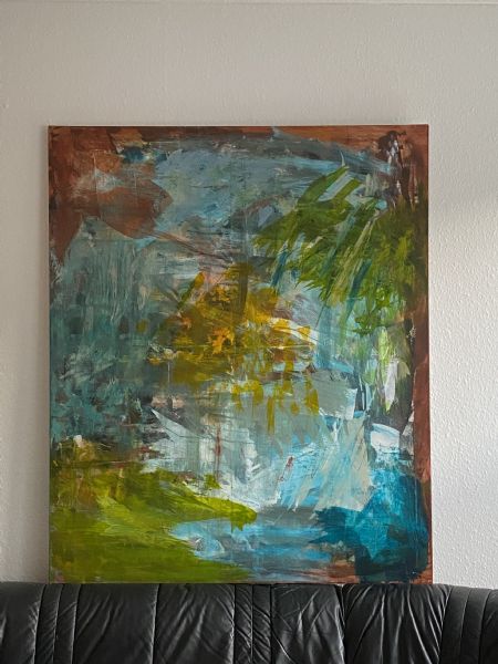 Blandede medier maleri Stille vand af Lisbeth Ancher malet i 2021