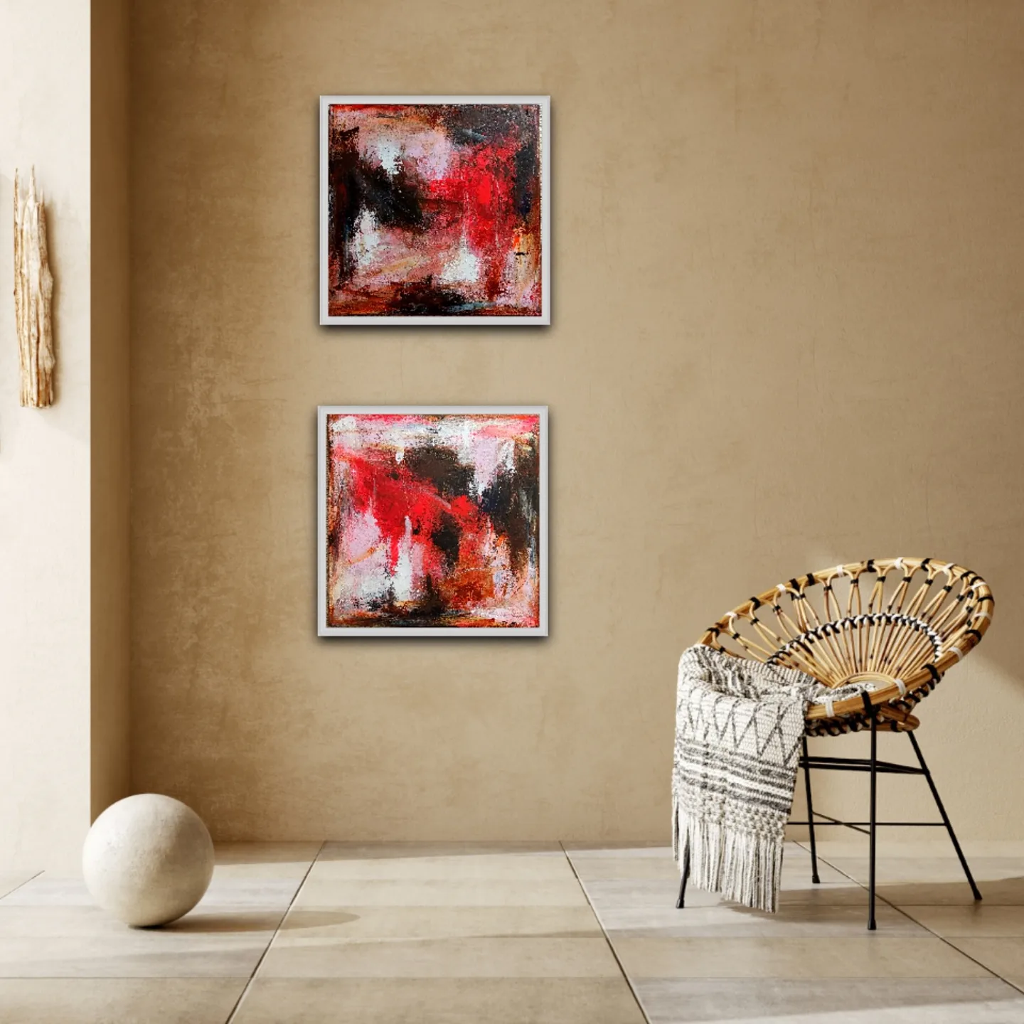Akryl maleri Red Hot 2x50x50 af Karina Døj malet i 2022