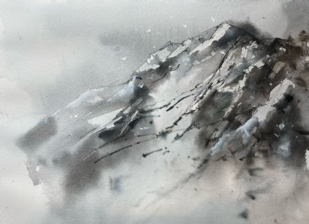 Akvarel maleri Bjerget af Eugenia Melamud malet i 2022
