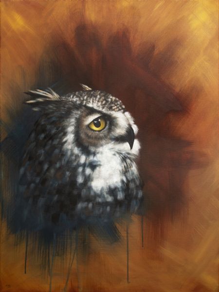 Akryl maleri Fire Owl af Malene Terp malet i 2021