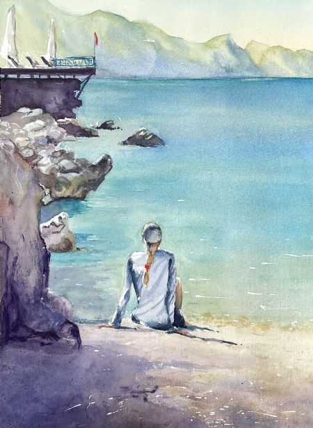 Akvarel maleri Serenity af Galina Landbo malet i 
