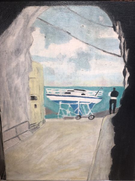 Akryl maleri Chaufførens rygepause Madeira af kirstenbente pedersen malet i 2019