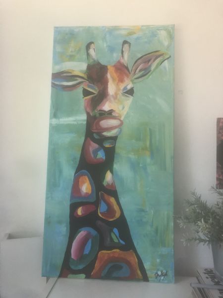 Akryl maleri Høj (med) giraf af Kroschal malet i 2022