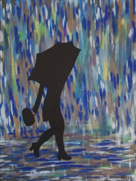 Akryl maleri Rain Woman af J. Hansen malet i 2018