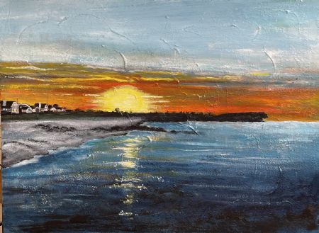 Akryl maleri Solnedgang af Vibeke Findshøj malet i 2022