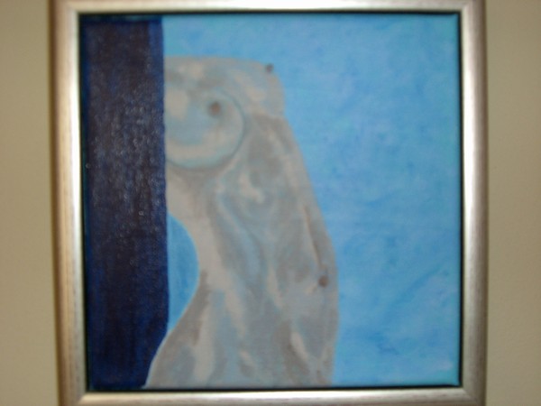 Akryl maleri blå kvinde af Gitte Fristed malet i 2008