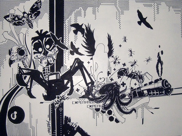 Blandede medier maleri Eastside Collabo af Name malet i 2009