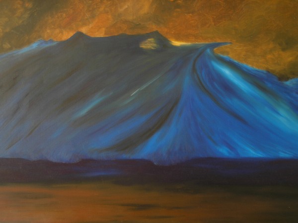 Olie maleri De blå bjerge af Kirsten S.i.A. Mogensen malet i 