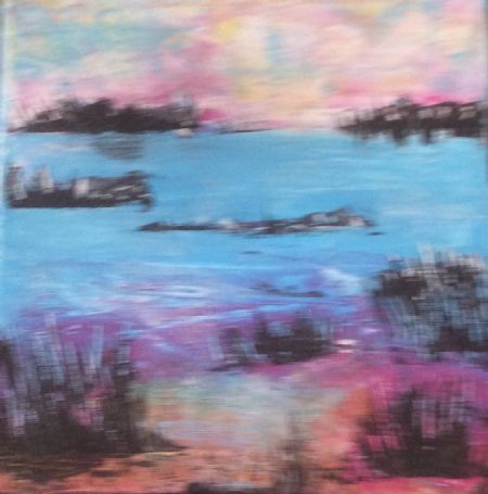 Akryl maleri Abstrakt landskab af Winnie Huniche malet i 2021