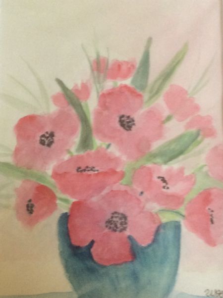Akvarel maleri Blomster i vase af Winnie Huniche malet i 2018