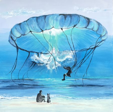 Akryl maleri Poseidon Havets Gud af Vibeke Findshøj malet i 2022