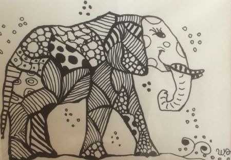  maleri Doodle elefant af Winnie Huniche malet i 2022