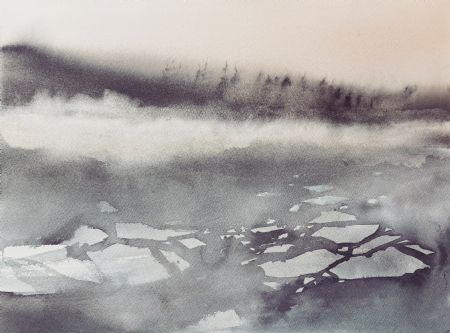 Akvarel maleri Floden om vinteren af Eugenia Melamud malet i 2022
