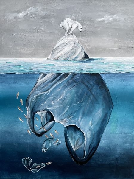Akryl maleri Posen i havet af Vibeke Findshøj malet i 2022