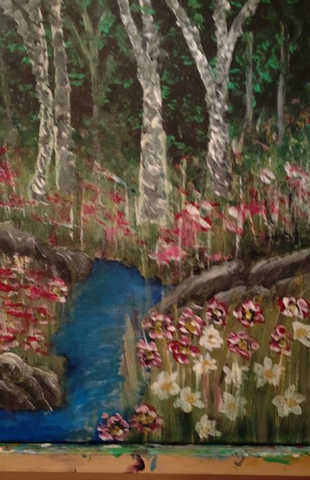 Akryl maleri Skov natur af Sadedin Asanovski malet i 2022