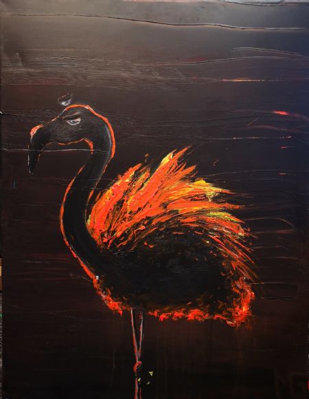 Akryl maleri Flamingo 4 af Art by Morten Gaarden malet i 2021