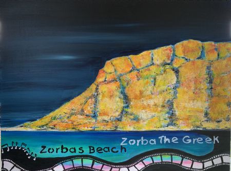Akryl maleri Zorbas Beach 2 af Gudrun Anette Andersen malet i 2022