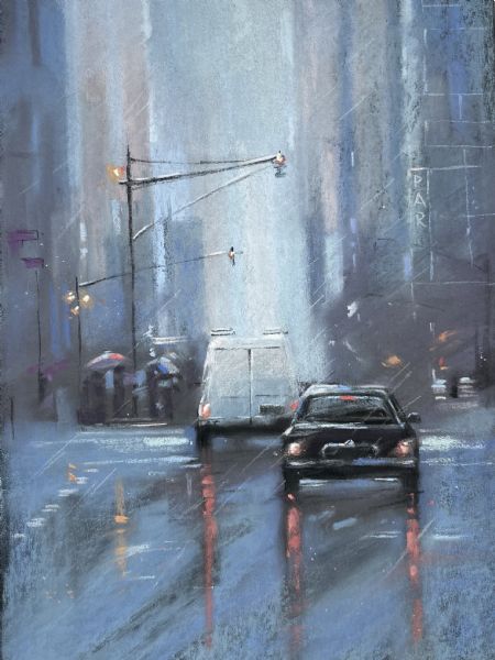 Blandede medier maleri En regnfuld aften af Galina Landbo malet i 