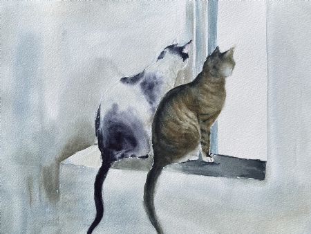 Akvarel maleri Sweet duo af Galina Landbo malet i 