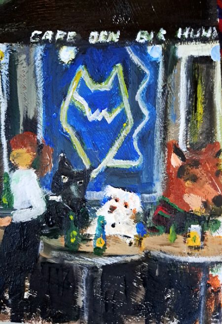 Akryl maleri Den blå hund af Bruun Falck malet i 2022