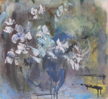 Olie maleri Blå krukke af Ane Marie Foget malet i 2008