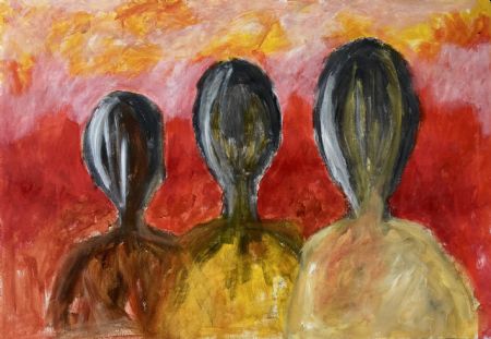 Akryl maleri Tre af Marianne Nymann Jensen malet i 2022