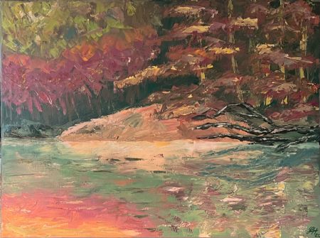 Akryl maleri Efterårs sø af Lone Hansen malet i 2022