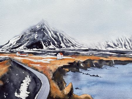Akvarel maleri Island af Galina Landbo malet i 
