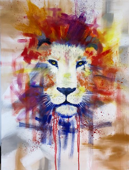 Akryl maleri The mother lion af Navie Olsen malet i 2022