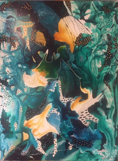 Akryl maleri Coral 14 af Lone Lopez Andersen malet i 2019