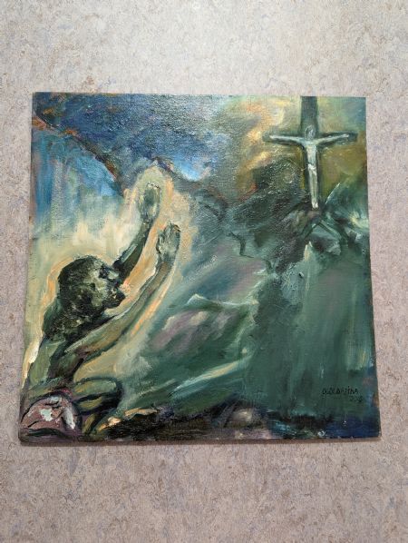 Olie maleri anmodning om at befri Kristus fra lidelse af Olga Goldabina malet i 
