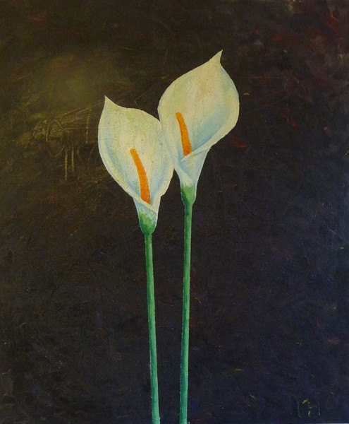 Akryl maleri blomster liv af MH malet i 1999