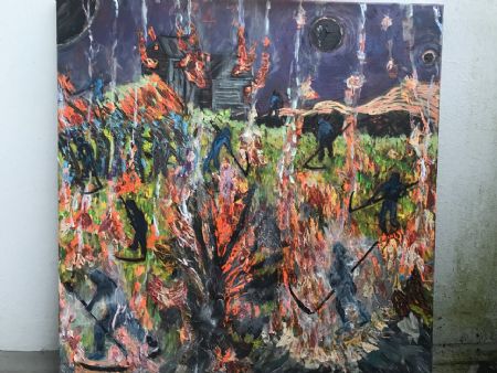 Akryl maleri Kultivering i flammer af Adam Louis Diago malet i 2022