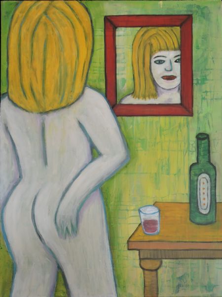 Akryl maleri Lille spejl af Bente Grøndahl Hansen malet i 2018