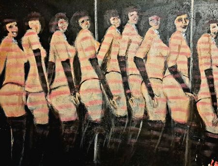 Akryl maleri Frække damer i Paris af Bruun Falck malet i 2023