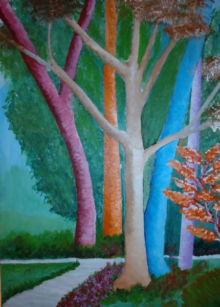 Akryl maleri Farverige natur af Sadedin Asanovski malet i 2023
