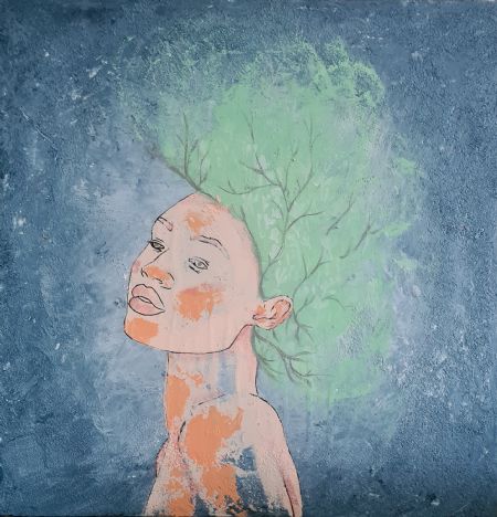 Akryl maleri Grene i håret af KLart - Kristina Larsen malet i 2023