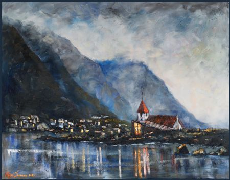 Olie maleri Færøerne af Høgni Thomsen malet i 2023