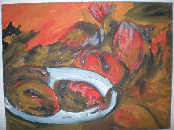 Akryl maleri frugt fad af darline malet i 2006