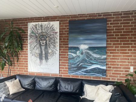 Akryl maleri Oprørt hav af Lykke Wainø malet i 2022