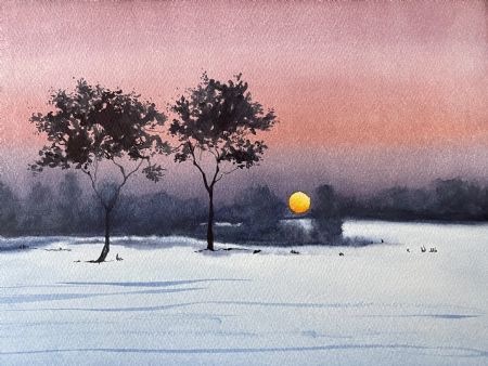 Akvarel maleri To træer af Galina Landbo malet i 