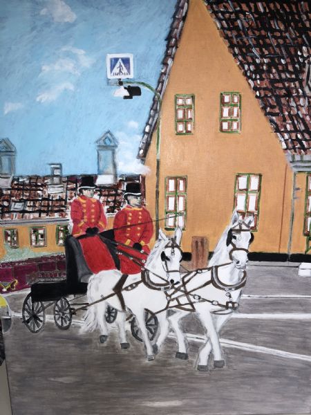 Akryl maleri Majestætens heste ved Nyboder. af kirstenbente pedersen malet i 2023