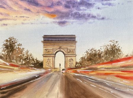 Akvarel maleri Paris af Galina Landbo malet i 