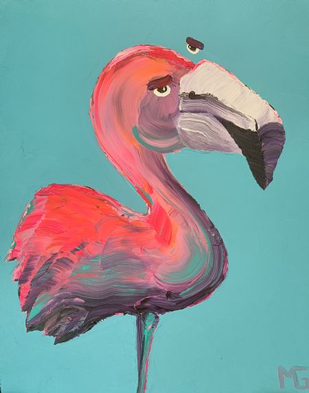 Akryl maleri Flamingo 5 af Art by Morten Gaarden malet i 2023
