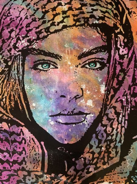 Akryl maleri Girl in scarf af Tina Petersen malet i 2022