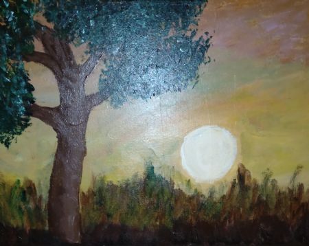 Akryl maleri Solnedgang af Sadedin Asanovski malet i 2023