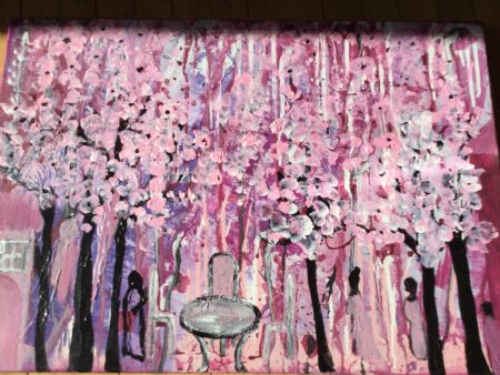 Akryl maleri Blomstrende træer af Mette pedersen malet i 2020
